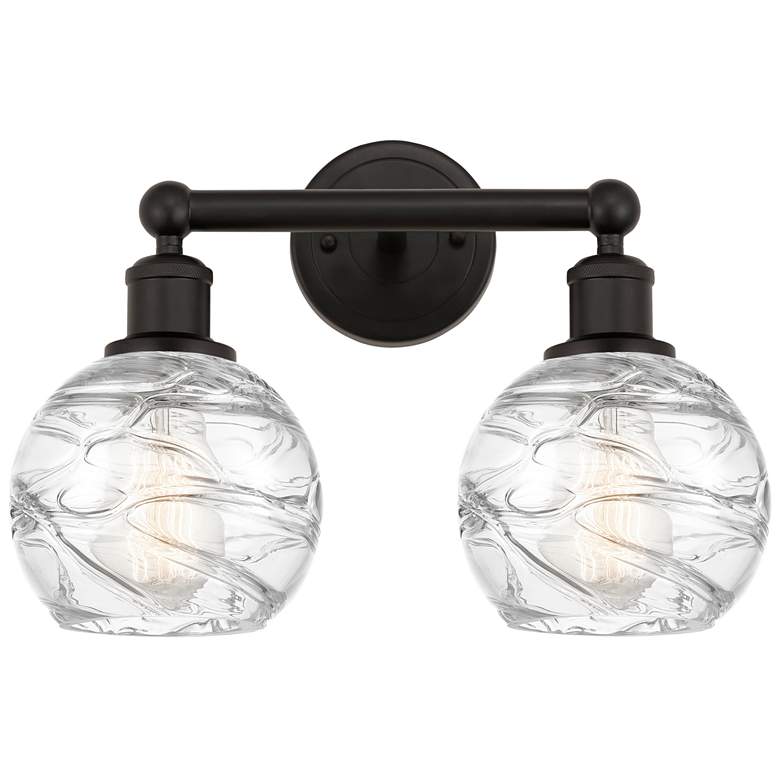 Image 1 Athens 15" 2-Light Oil Rubbed Bronze Bath Light w/ Clear Deco Swirl Sh