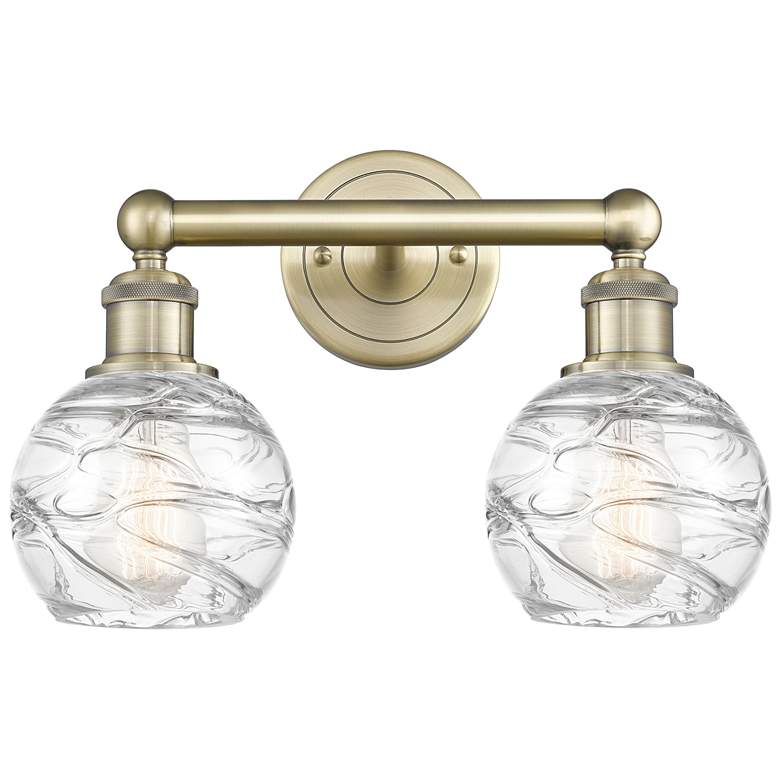 Image 1 Athens 15"W 2 Light Antique Brass Bath Light With Clear Deco Swirl Sha