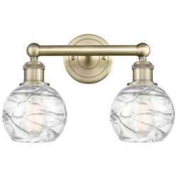 Athens 15"W 2 Light Antique Brass Bath Light With Clear Deco Swirl Sha