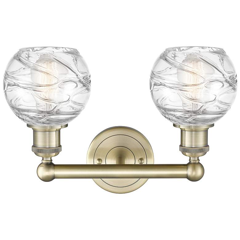 Image 2 Athens 15"W 2 Light Antique Brass Bath Light With Clear Deco Swirl Sha more views