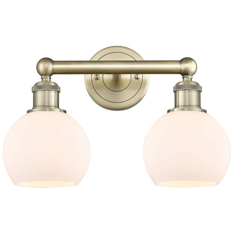 Image 1 Athens 15"W 2 Light Antique Brass Bath Vanity Light With Matte White S