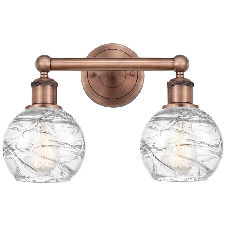 Image 1 Athens 15 inchW 2 Light Antique Copper Bath Light With Clear Deco Swirl Sh
