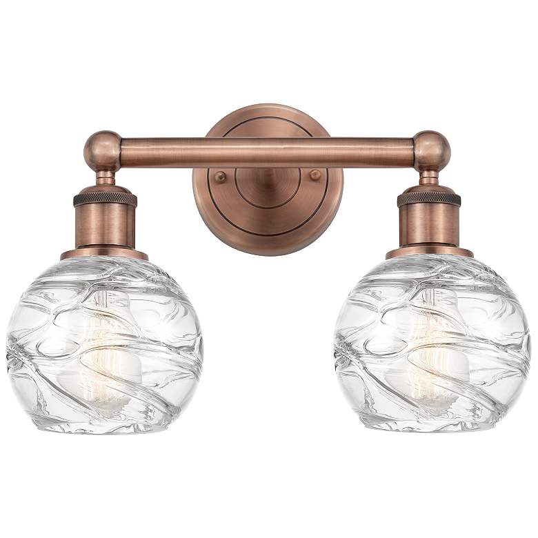 Image 1 Athens 15"W 2 Light Antique Copper Bath Light With Clear Deco Swirl Sh