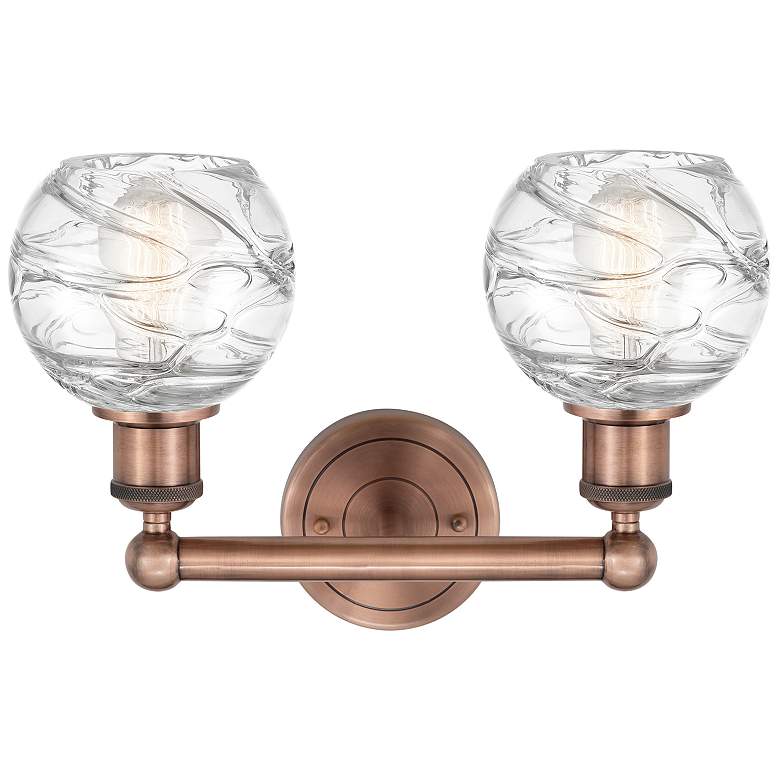 Image 2 Athens 15"W 2 Light Antique Copper Bath Light With Clear Deco Swirl Sh more views
