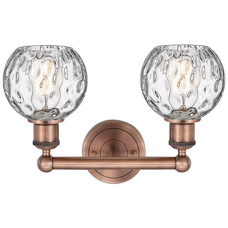 Image 2 Athens 15"W 2 Light Antique Copper Bath Light With Clear Water Glass S more views