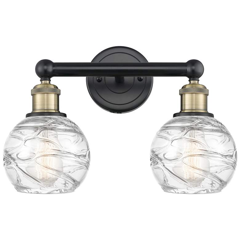 Image 1 Athens 15"W 2 Light Black Antique Brass Bath Light With Deco Swirl Sha