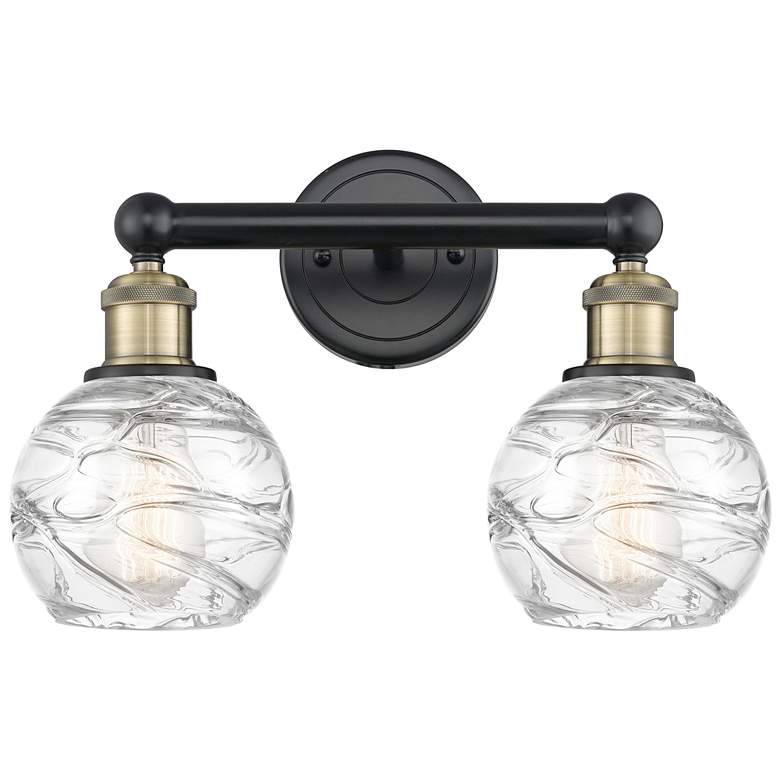 Image 1 Athens 15 inchW 2 Light Black Antique Brass Bath Light With Deco Swirl Sha