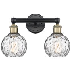 Athens 15&quot;W 2 Light Black Antique Brass Bath Light With Water Glass Sh