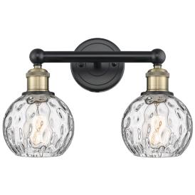Athens 15"W 2 Light Black Antique Brass Bath Light With Water Glass Sh Athens 15"W 2 Light Black Antique Brass Bath Light With Water Glass Sh