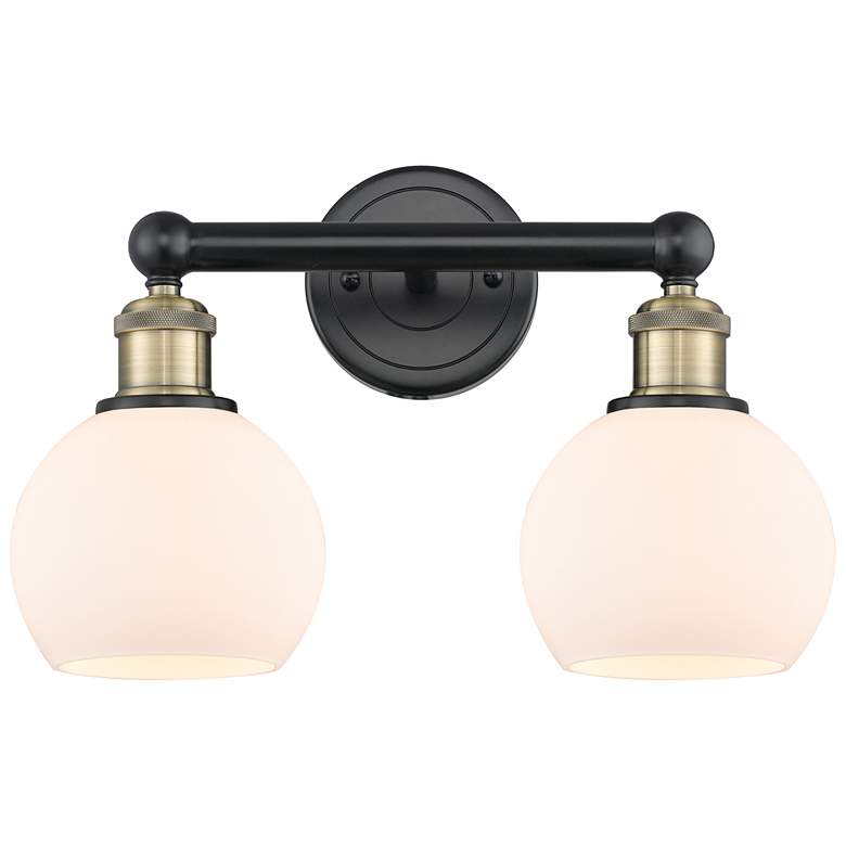 Image 1 Athens 15"W 2 Light Black Antique Brass Bath Vanity Light With White S