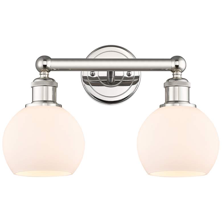 Image 1 Athens 15"W 2 Light Polished Nickel Bath Vanity Light With White Shade