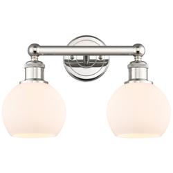Athens 15&quot;W 2 Light Polished Nickel Bath Vanity Light With White Shade