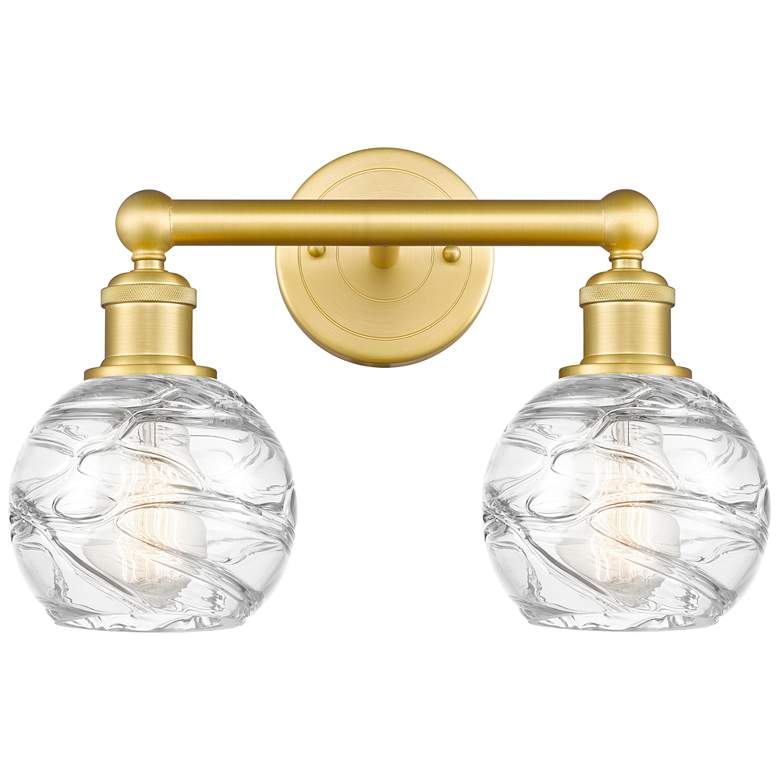 Image 1 Athens 15"W 2 Light Satin Gold Bath Light With Clear Deco Swirl Shade