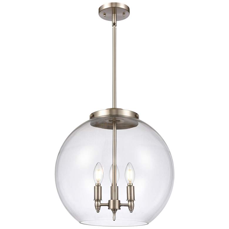 Image 1 Athens 16.38" 3 Light Brushed Nickel LED Pendant w/ Clear Shade