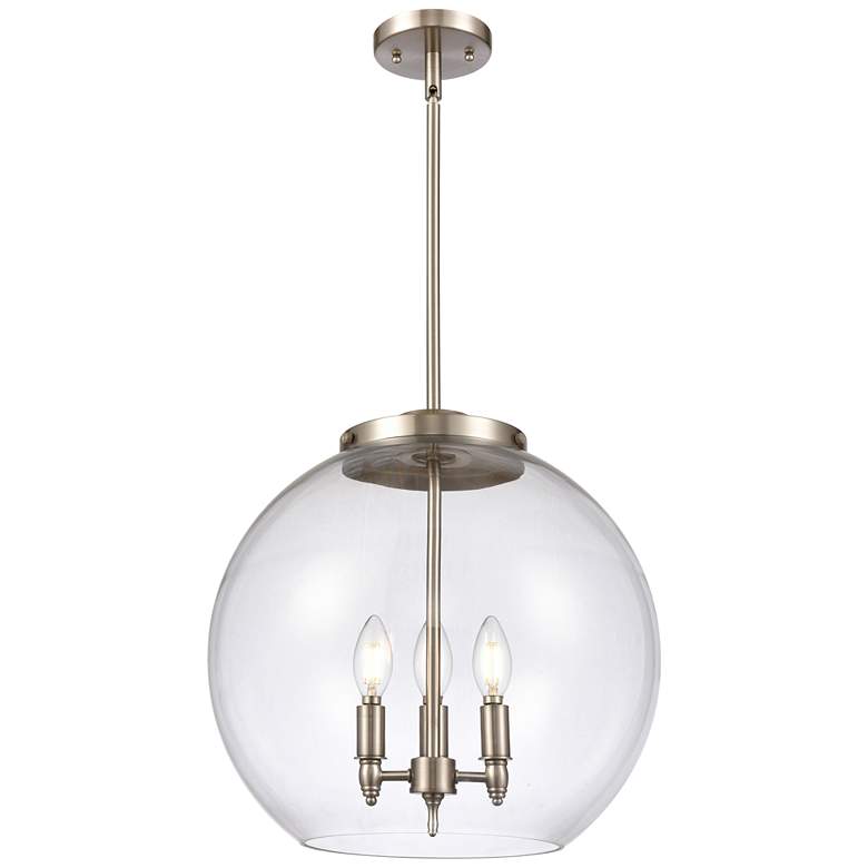 Image 1 Athens 16.38" 3 Light Brushed Nickel Pendant w/ Clear Shade