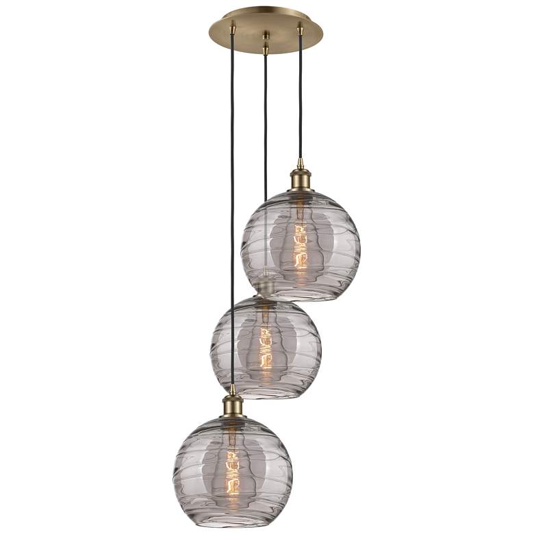Image 1 Athens 16.5"W 3-Light Antique Brass Cord Pendant w/ Smoke Swirl Shade