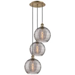 Athens 16.5"W 3-Light Antique Brass Cord Pendant w/ Smoke Swirl Shade