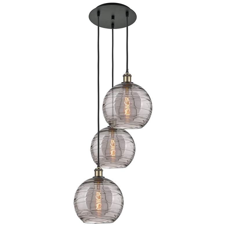 Image 1 Athens 16.5"W 3-Light Black Brass Cord Pendant w/ Smoke Swirl Shade
