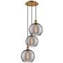 Athens 16.5"W 3-Light Brushed Brass Cord Pendant w/ Smoke Swirl Shade