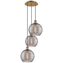 Athens 16.5"W 3-Light Brushed Brass Cord Pendant w/ Smoke Swirl Shade