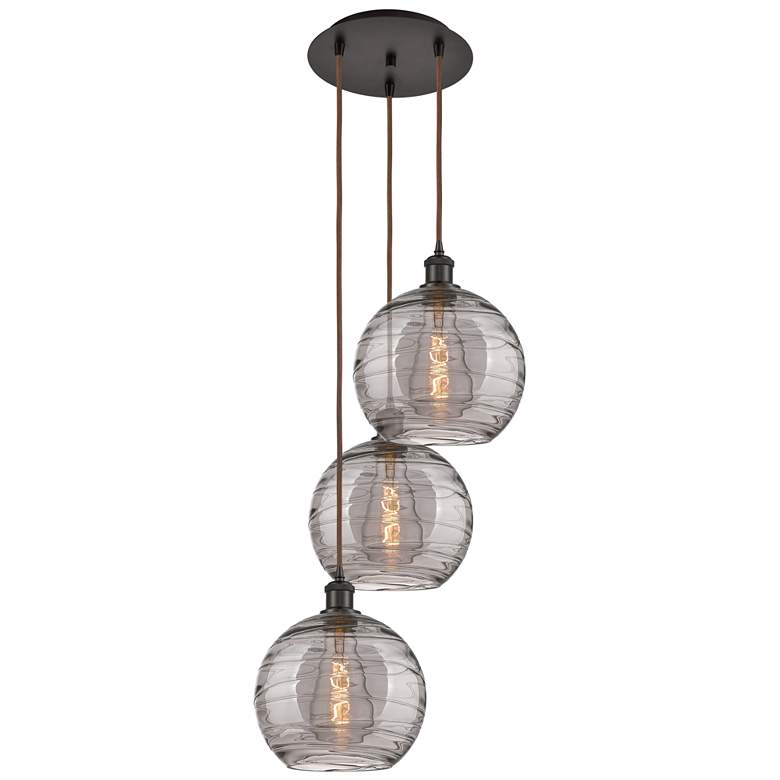 Image 1 Athens 16.5"W 3-Light Oiled Bronze Cord Pendant w/ Smoke Swirl Shade
