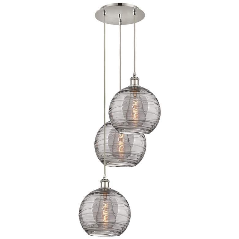 Image 1 Athens 16.5"W 3-Light Polished Nickel Cord Pendant w/ Smoke Swirl Shad