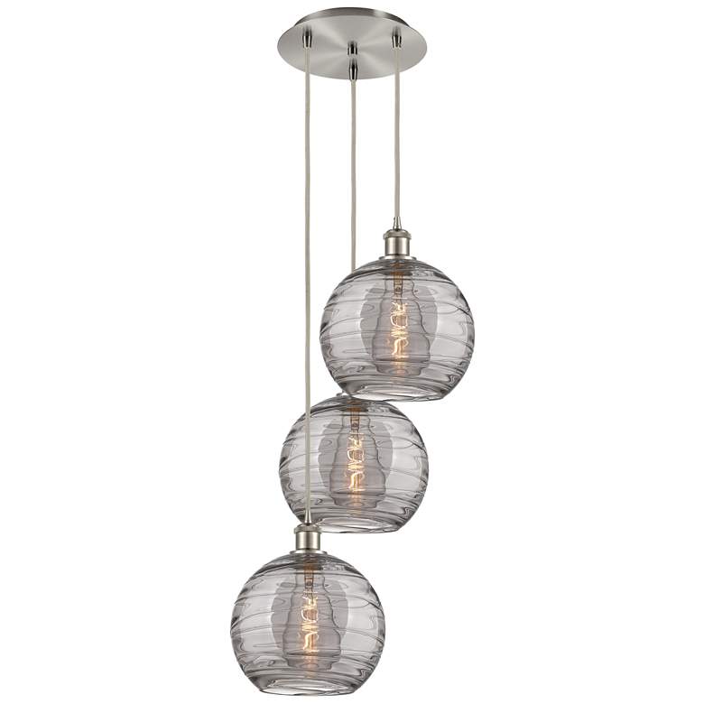 Image 1 Athens 16.5"W 3-Light Satin Nickel Cord Pendant w/ Smoke Swirl Shade