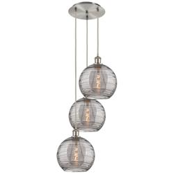 Athens 16.5"W 3-Light Satin Nickel Cord Pendant w/ Smoke Swirl Shade