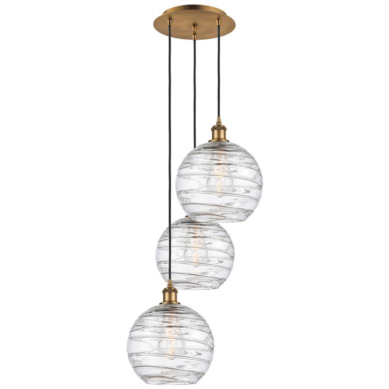 Image 1 Athens 16.75"W 3 Light Brushed Brass Multi-Pendant w/ Deco Swirl Shade