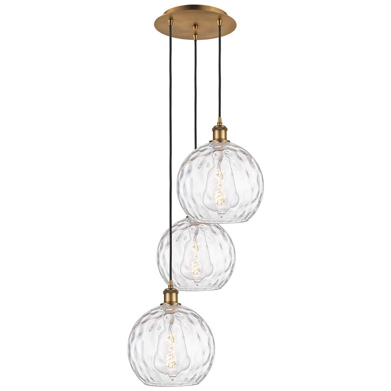 Image 1 Athens 16.75"W 3 Light Brushed Brass Multi-Pendant w/ Water Glass Shad