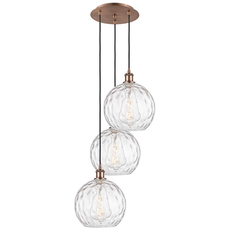 Image 1 Athens 16.75"W 3 Light Copper Multi-Pendant w/ Water Glass Shade