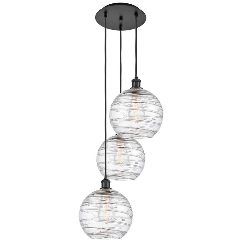 Image 1 Athens 16.75"W 3 Light Matte Black Multi-Pendant w/ Clear Deco Swirl S