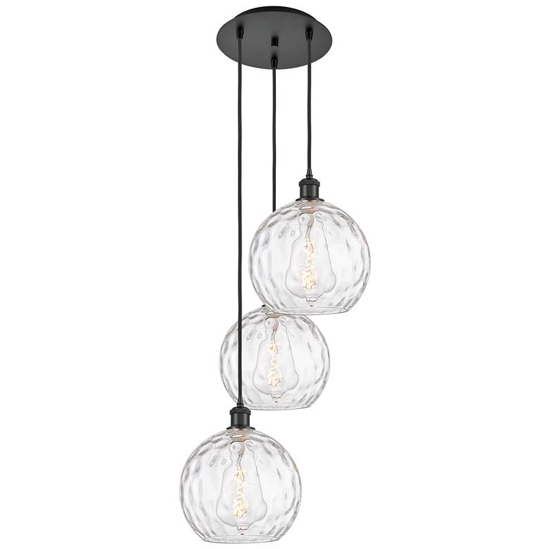 Image 1 Athens 16.75"W 3 Light Matte Black Multi-Pendant w/ Clear Water Glass