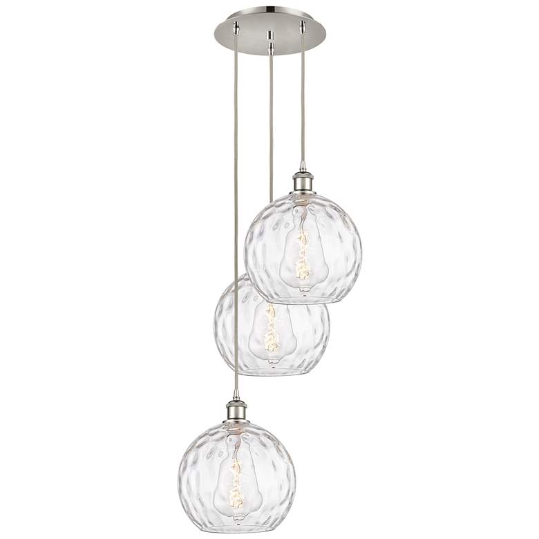Image 1 Athens 16.75"W 3 Light Polished Nickel Multi-Pendant w/ Water Glass Sh