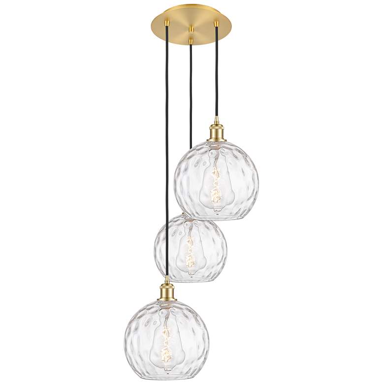 Image 1 Athens 16.75"W 3 Light Satin Gold Multi-Pendant w/ Clear Water Glass S
