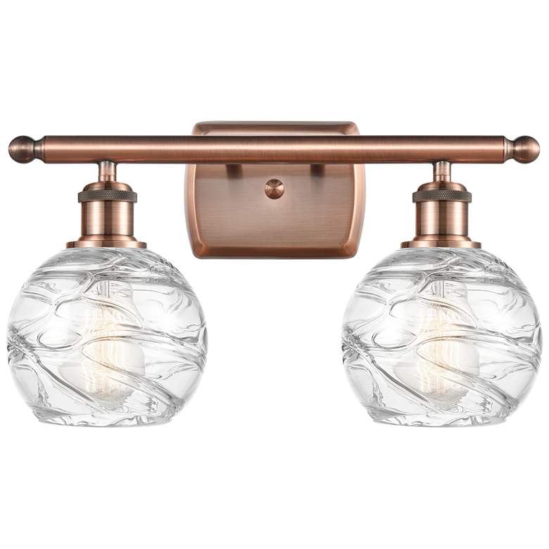 Image 1 Athens 16" 2-Light Antique Copper Bath Light w/ Clear Deco Swirl Shade