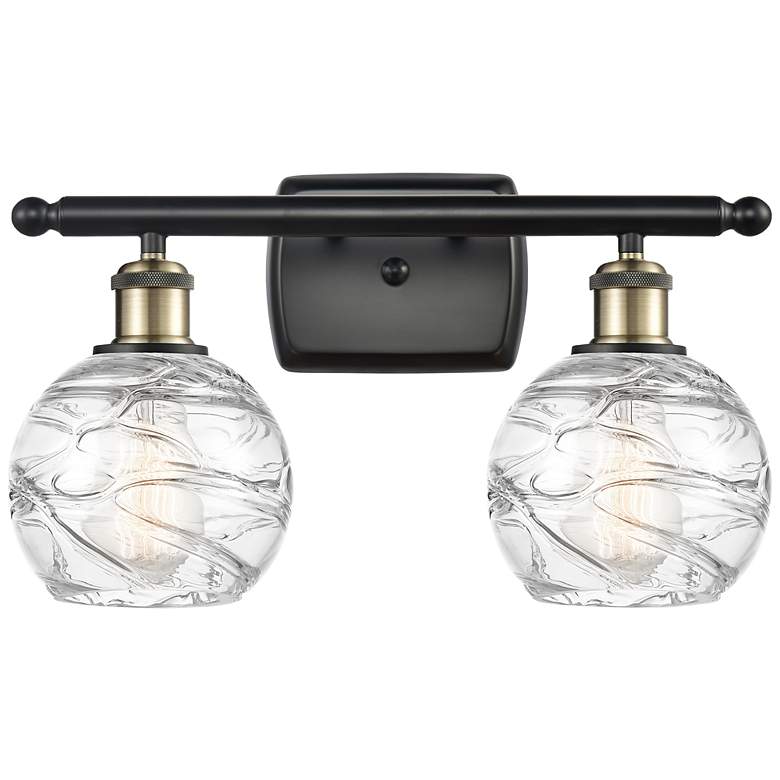 Image 1 Athens 16" 2-Light Black Antique Brass Bath Light w/ Clear Deco Swirl