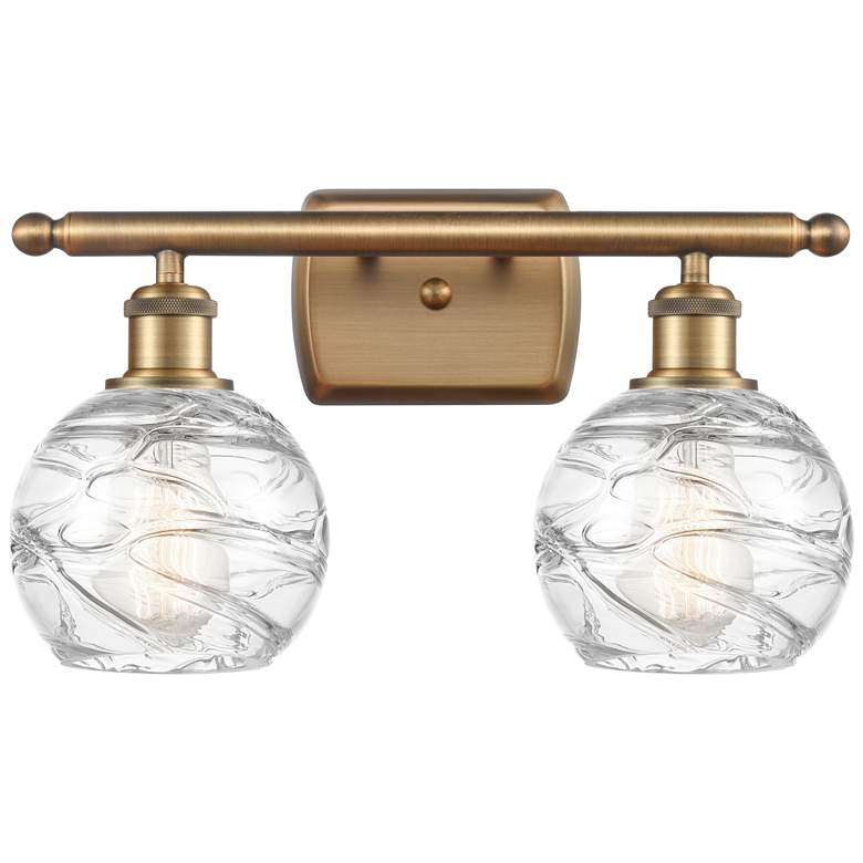Image 1 Athens 16" 2-Light Brushed Brass Bath Light w/ Clear Deco Swirl Shade