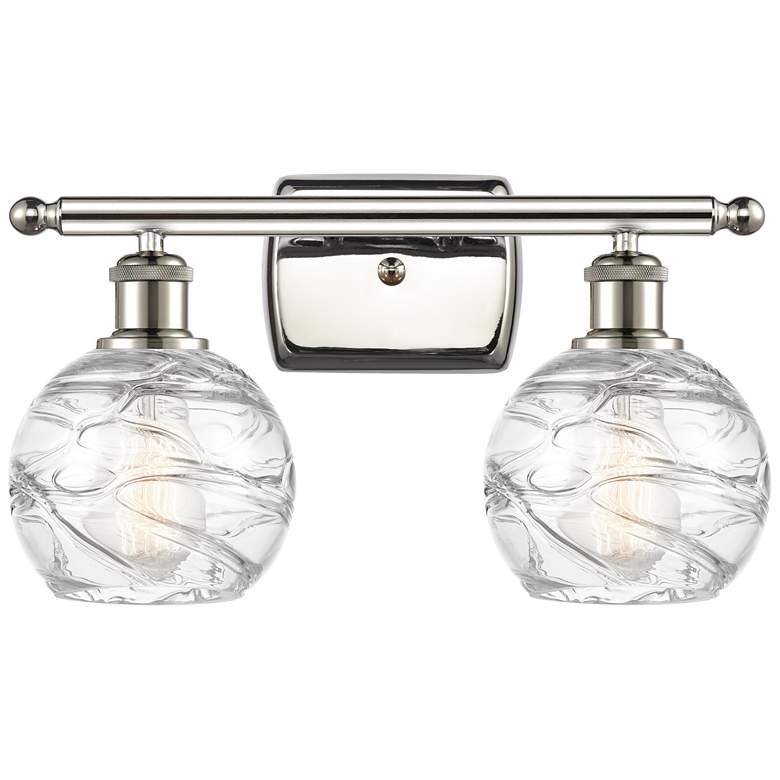 Image 1 Athens 16" 2-Light Polished Nickel Bath Light w/ Clear Deco Swirl Shad