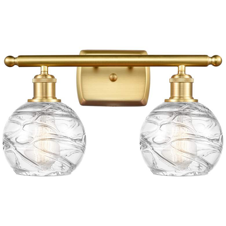 Image 1 Athens 16" 2-Light Satin Gold Bath Light w/ Clear Deco Swirl Shade