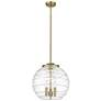 Athens 16" 3-Light Antique Brass Pendant w/ Clear Deco Swirl Shade