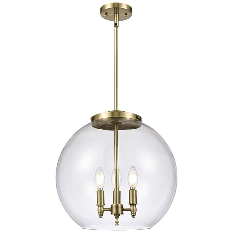 Image 1 Athens 16" 3-Light Antique Brass Pendant w/ Clear Shade