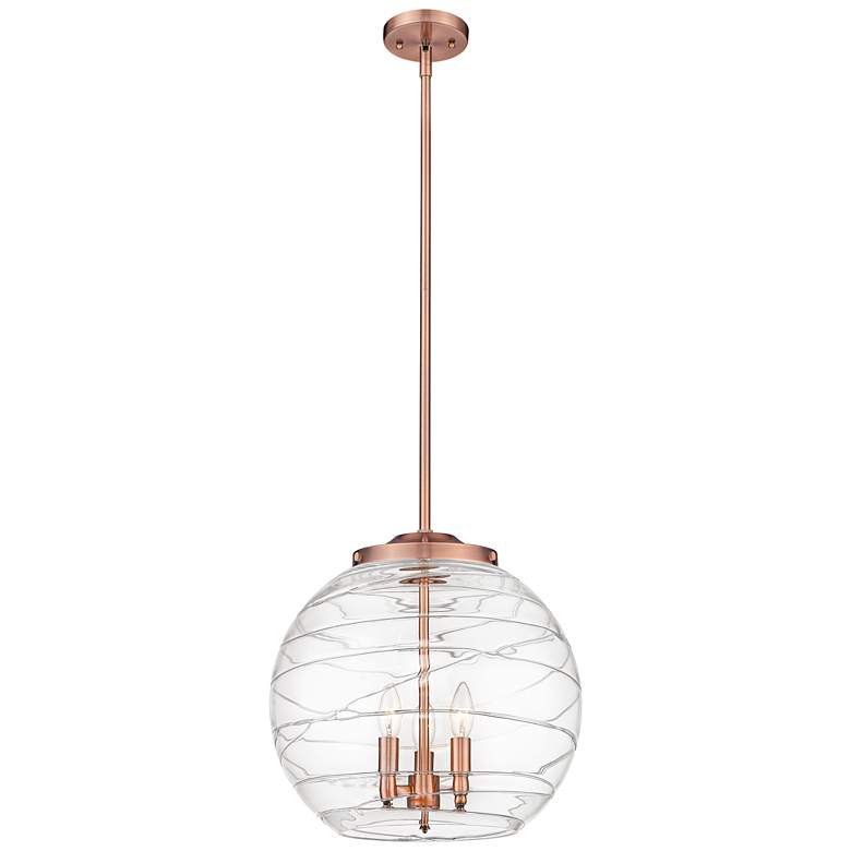 Image 1 Athens 16" 3-Light Antique Copper Pendant w/ Clear Deco Swirl Shade
