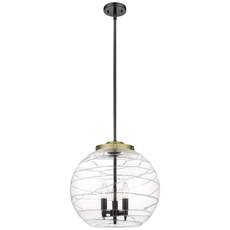 Image 1 Athens 16" 3-Light Black Antique Brass Pendant w/ Clear Deco Swirl Sha