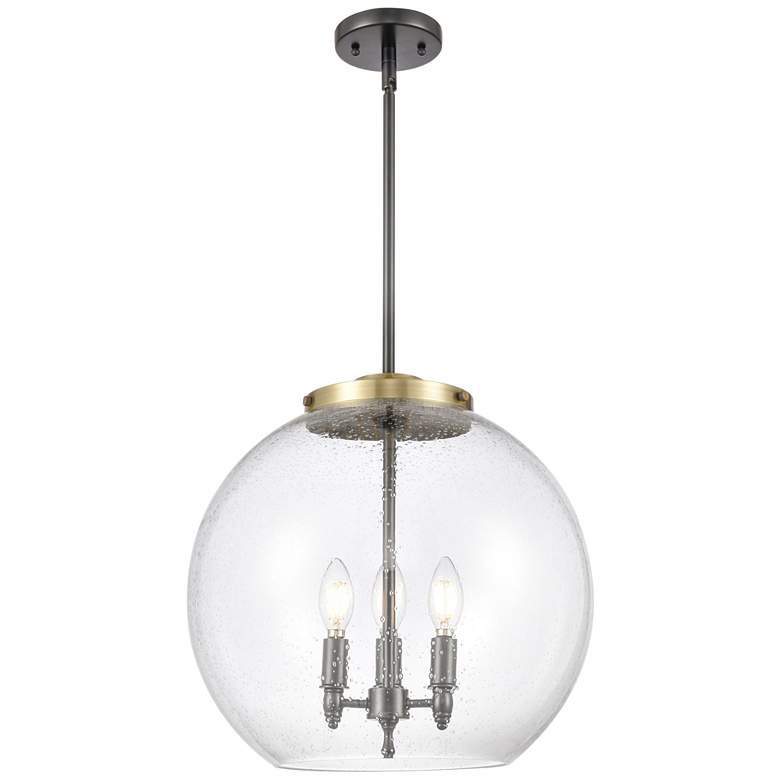 Image 1 Athens 16" 3-Light Black Antique Brass Pendant w/ Seedy Shade