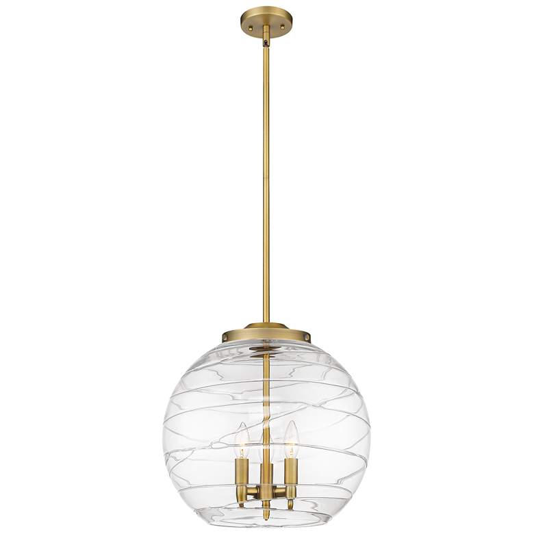 Image 1 Athens 16" 3-Light Brushed Brass Pendant w/ Clear Deco Swirl Shade