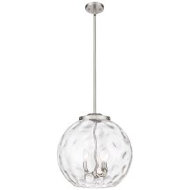 Athens 16" 3-Light Brushed Satin Nickel Pendant w/ Clear Water Glass S Athens 16" 3-Light Brushed Satin Nickel Pendant w/ Clear Water Glass S