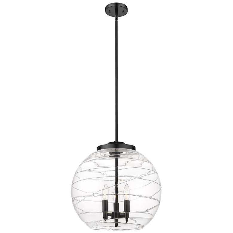 Image 1 Athens 16" 3-Light Matte Black Pendant w/ Clear Deco Swirl Shade