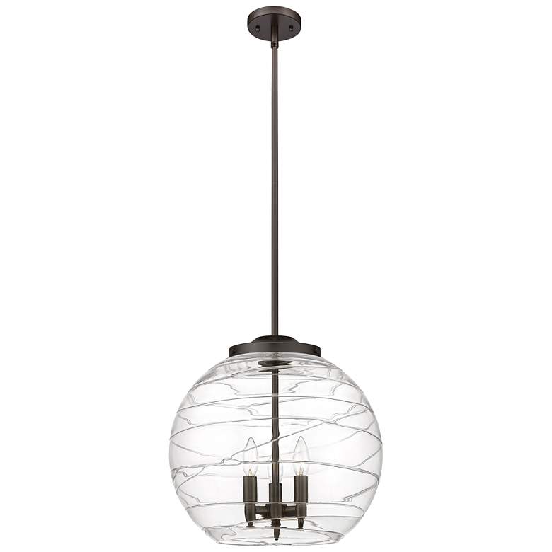 Image 1 Athens 16" 3-Light Oil Rubbed Bronze Pendant w/ Clear Deco Swirl Shade