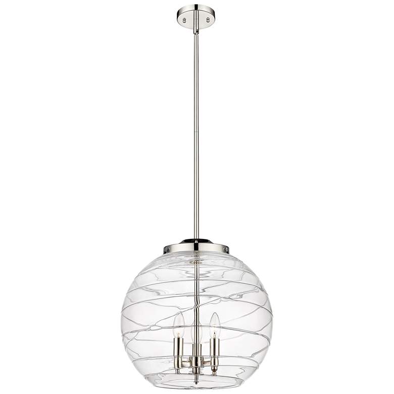 Image 1 Athens 16" 3-Light Polished Nickel Pendant w/ Clear Deco Swirl Shade